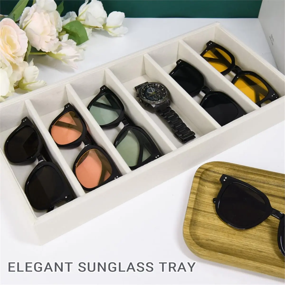 2 Pack Sunglasses Organizer Storage Glasses Holder Velvet Jewelry Tray, Glasses Organizer Eyeglasses Sunglasses Tray