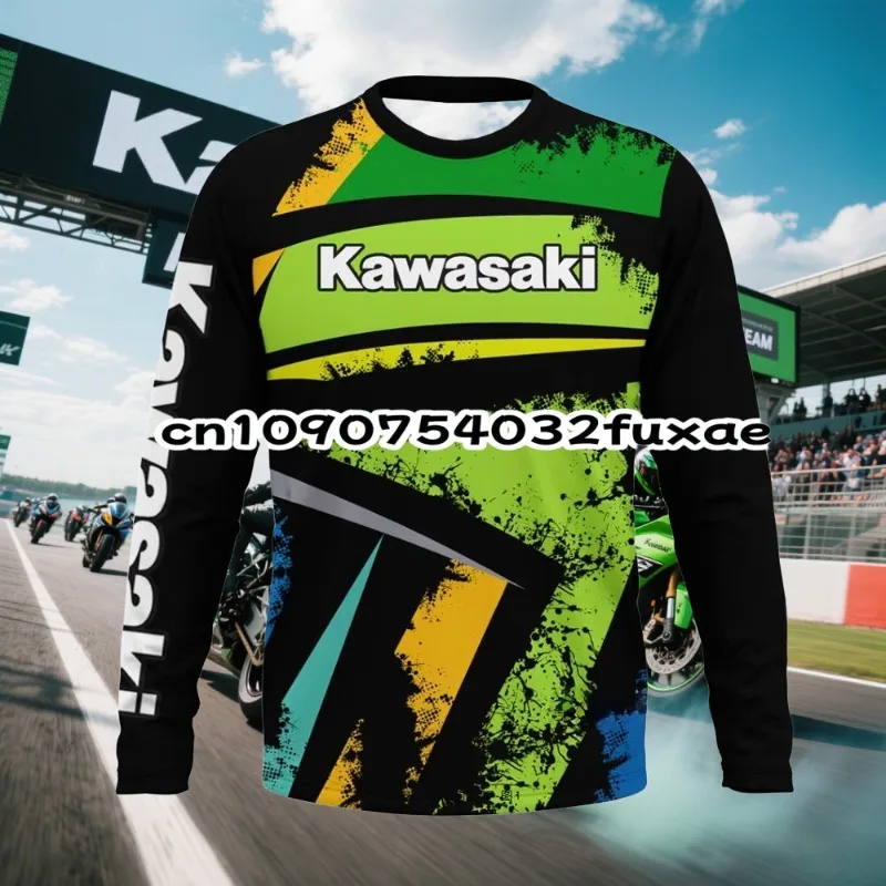 

Kawasaki Motorcycle Racing Team Men T-shirt Long Sleeve Spring Autumn Women Tee Shirts 2024 New Sports Children Clothes Tops