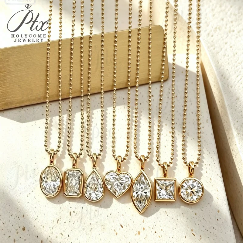 2ct Laborgezüchteter Diamant-Anhänger mit Goldperlenkette, Herzschliff, Echtes 18K Gold, Hochzeits- und Verlobungsanhänger, Einfacher Holycome Schmuck – Detail 17