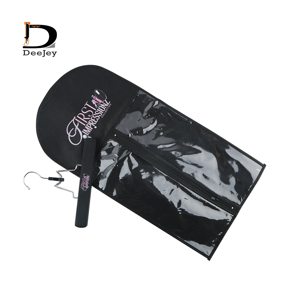 Personality custom colorful logo printing printed virgin hair hanger and dust proof polyester bag