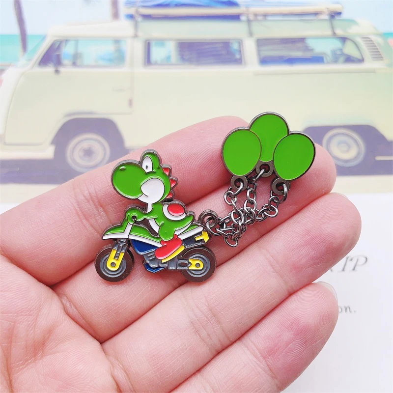 Cartoon Anime Animal Enamel Pins Green Crocodile Motorcycle Balloon Alloy Brooch Badge Sweet Fashion Jewelry Gift