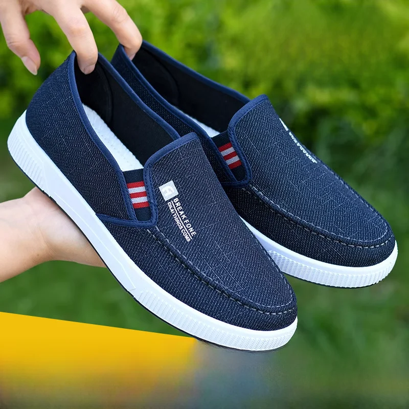 

Пекинская мужская парусиновая дышащая слипоны Casual oes Прочная резиновая подошва с круглым носком на низком каблуке Удобная для повседневной носки