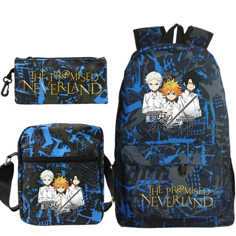 De Beloofde Neverland Rugzak Etui Schoudertas 3-delige set Student Boekentas Jongens Meisjes Anime Knapzak Laptoptas Mochila