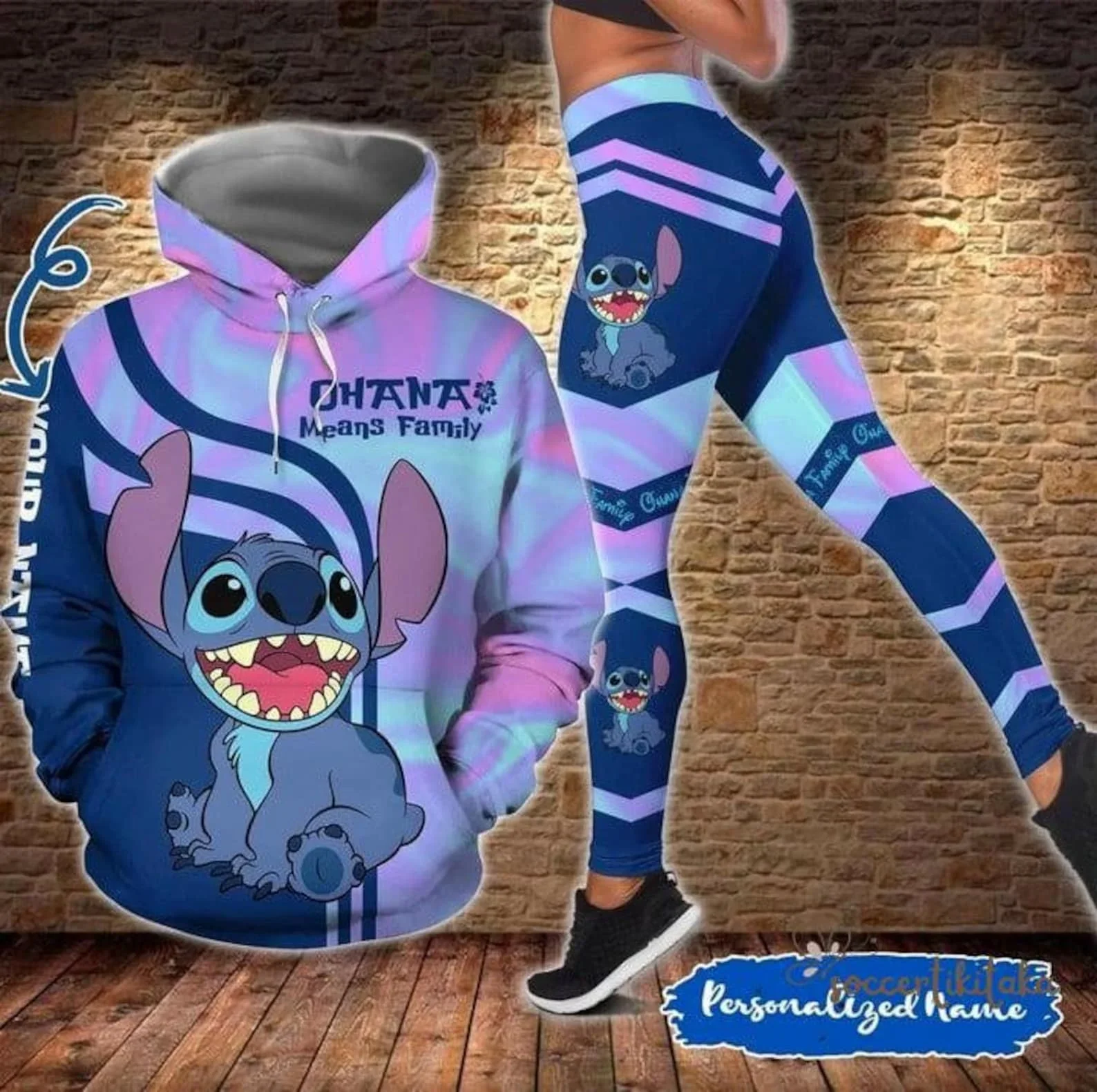 2024 3D-gedruckter individueller Stitch Hoodie Damen Hoodie Set Yogahose Damen Sporthose Disney Yoga Leggings Mode Sportbekleidung