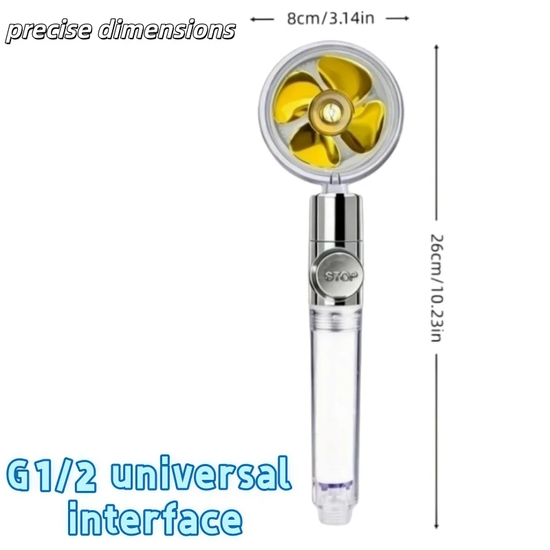Gold Pressure Shower Head 360° Rotatable Save Water One-Click Stop 1 Extra Filter Bathroom Fixture Home Hotel RV Shower Only