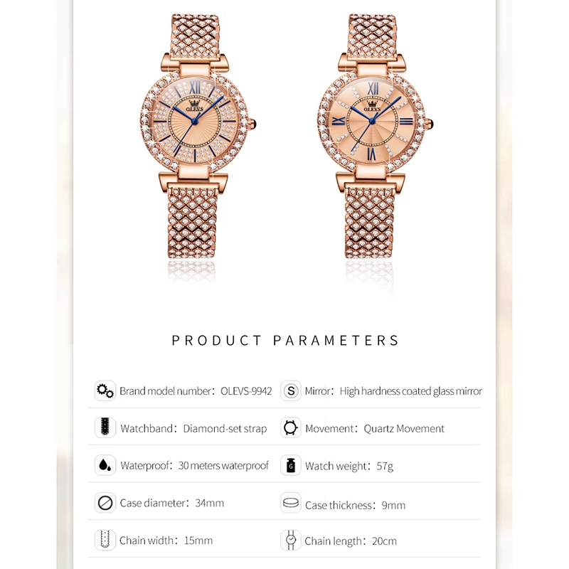 OLEVS 9942 Кварцевые модные часы Подарочный ремешок для часов из нержавеющей стали Наручные часы с круглым циферблатом