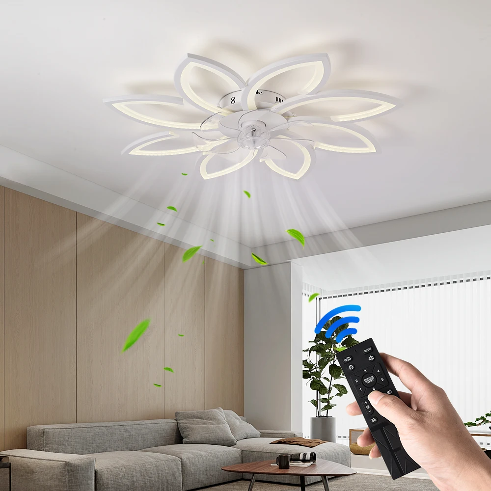 Modern Dining Table LED Lamp Ceiling Fan Light Invisible Blade Restaurant Bedroom Fan Lamp Remote Ventilator Home Lighting