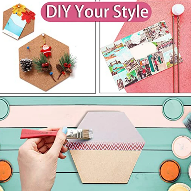 12 قطعة لوحة الفلين السداسية البلاط ذاتية اللصق سميكة Corkboards للجدار لوحات مذكرة لوحة إبرية لوحة الإعلانات الزخرفية