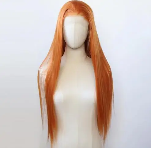 Ginger Orange Wig Synthetic Lace Front Wig Long Straight Orange Lace Front Synthetic Wig Pre Plucked Heat Resistant Fiber Hair