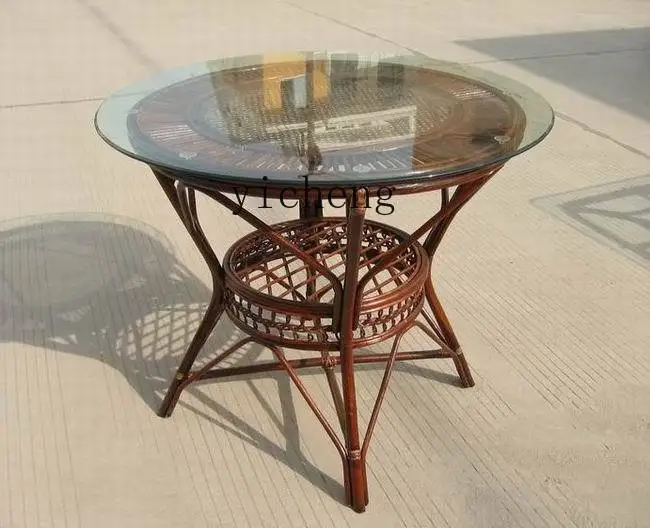 

LSL Dining Round Table Round Dining and Chairs Solid Wood Rattan Dining Table Hotel Table and Chairs