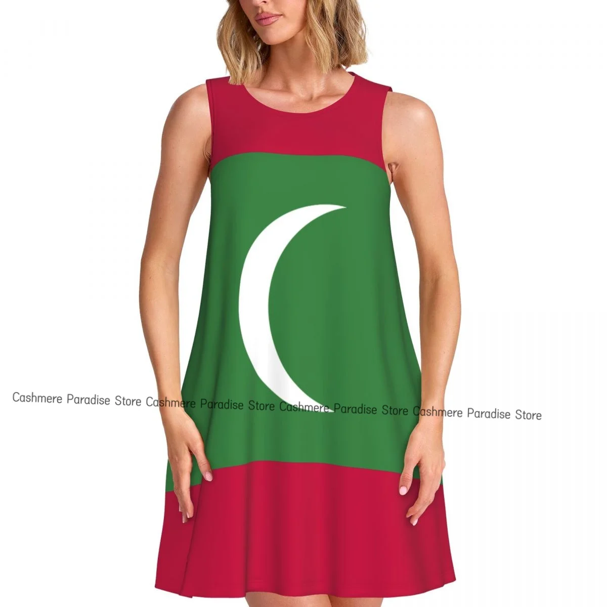 Dames casual knie damesjurk malediven vlag O-hals mouwloos bovenjurk