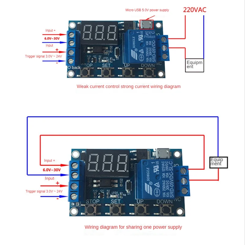 แผงวงจรควบคุม pengatur waktu tunda DC 6-30V รองรับ Micro-USB 5V สวิตช์หน่วงเวลารีเลย์6V 9V 12V 24V