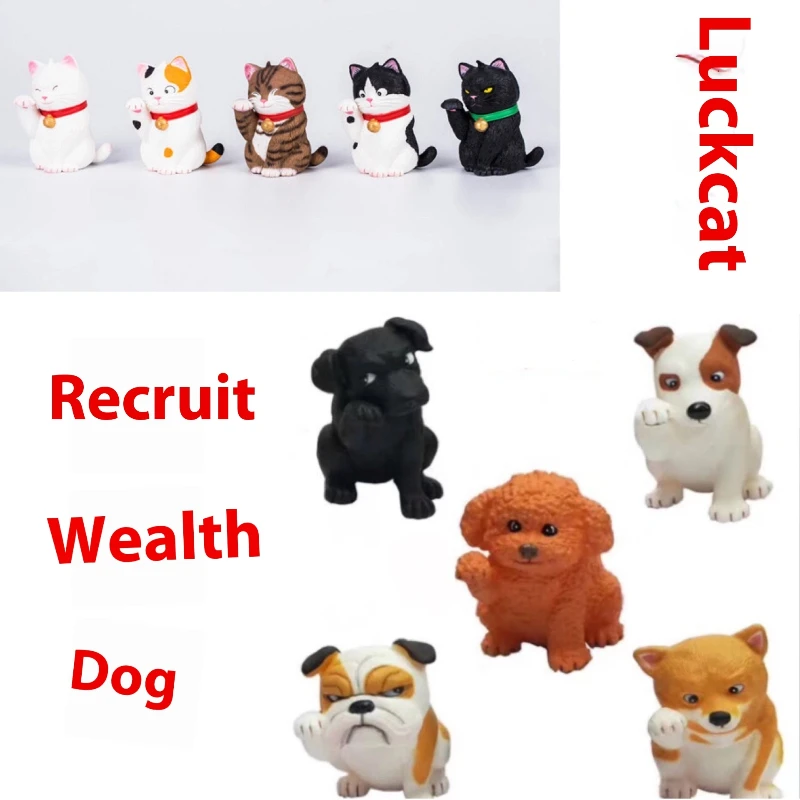 

8cm Super Cute Lucky Cat 5 Lucky Cats Lucky Dogs Anime Figure Model Statue Collection Desktop Decoration Ornament Toys Gifts