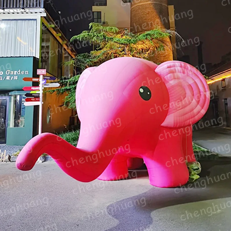 ช้างเป่าลมสีชมพู พร้อมเครื่องเป่าลม โมเดลอากาศรูปสัตว์ อุปกรณ์ประกอบฉากตกแต่งส่งเสริมการขายสี่เหลี่ยมกลางแจ้ง