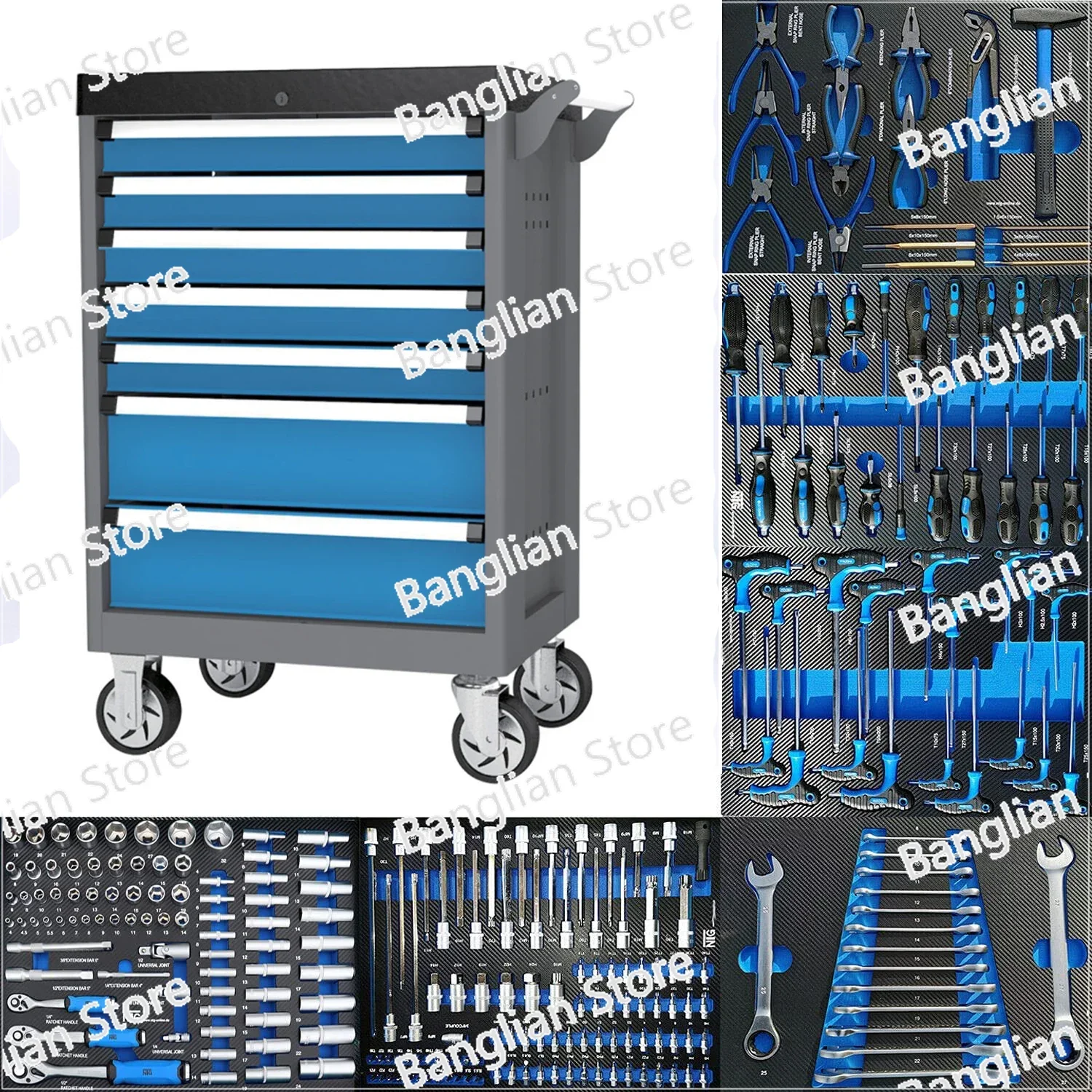 

Tool Trolley Cabinet for Storage 258 Pcs Auto Tools Set