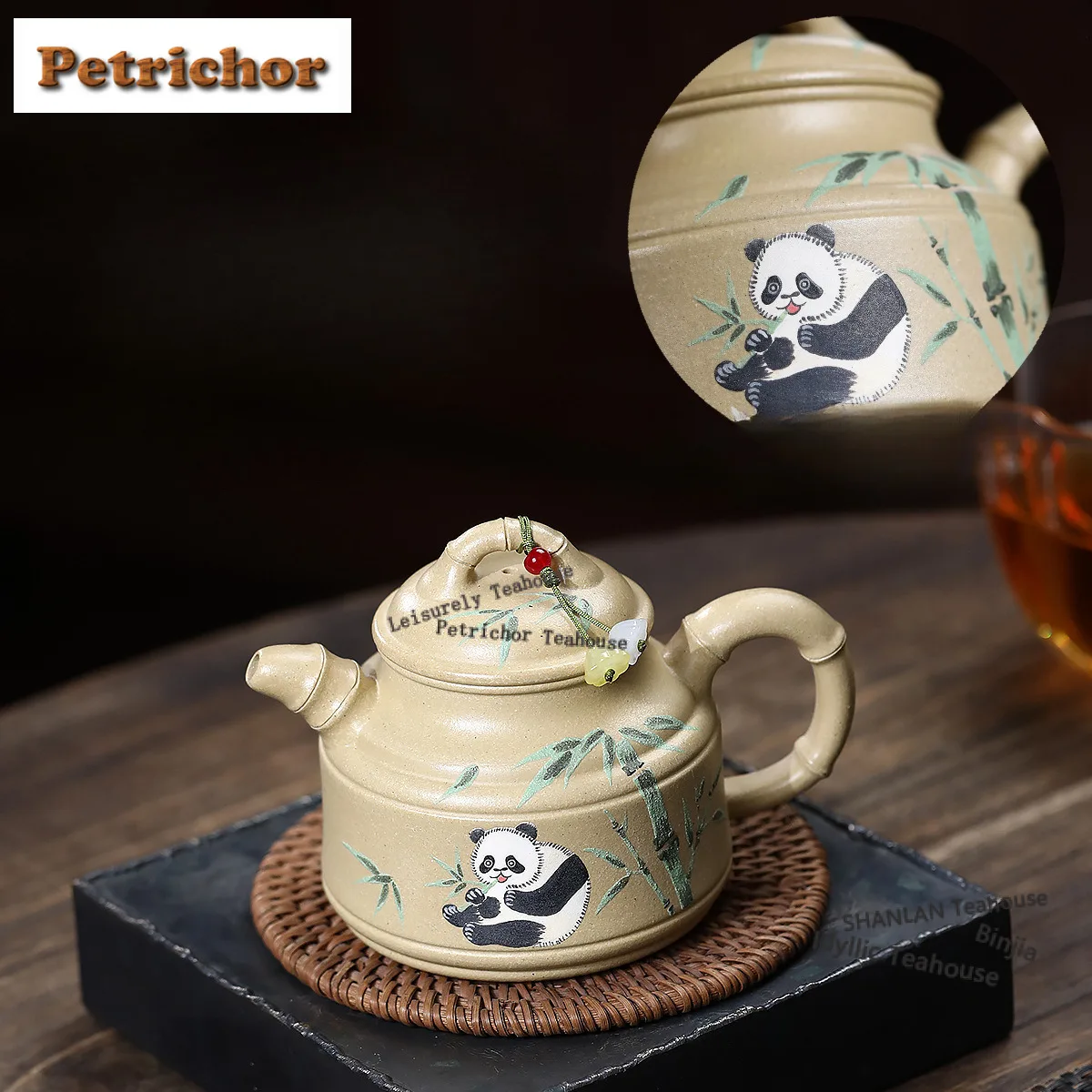 

270 мл подлинные чайники из фиолетовой глины Исин, бамбуковый горшок ручной работы с пандой, необработанная руда, чайник Benshang, зеленая грязь, чайный сервиз Zisha для чая