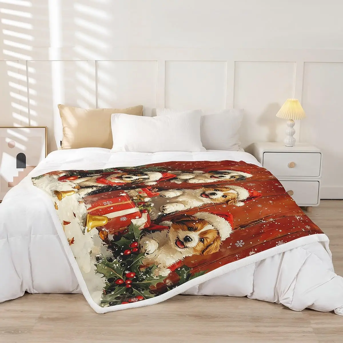Castle Fairy Christmas Dog Throw Blanket Throw Size Cute Pet Animal Sherpa Blanket Room Decor Happy New Year Blanket for Sofa
