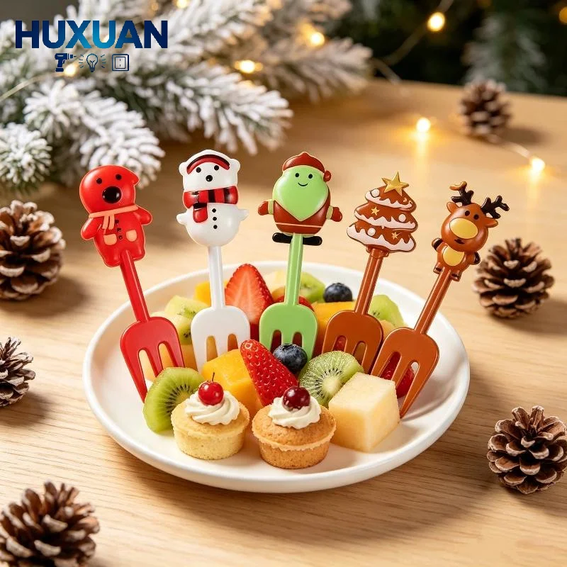 Lovely Christmas Cartoon Fruit Forks 10 Pcs Reindeer Snowman Santa Pattern for Kids Lunchbox Dessert Table Holiday Decor