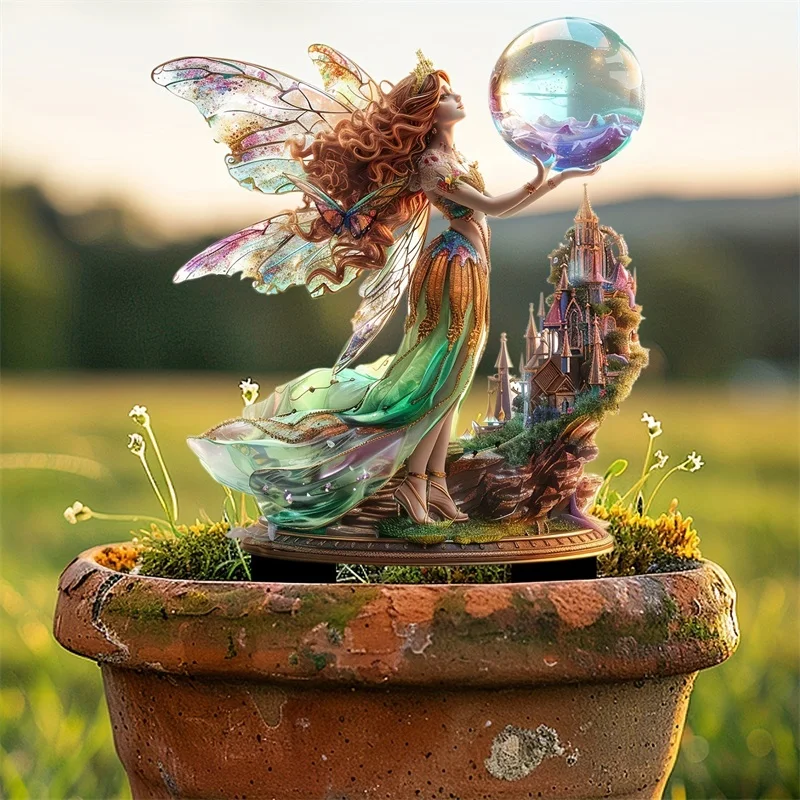 Garden Stake Outdoor Decoration, Fairy and Crystal Ball Garden Stakes Outdoor Garden Decor Fairy Art Lawn Garden Stake