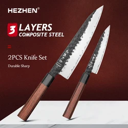 HEZHEN 2PC Kitchen Knife Set 8 Inch Chef And 6 Inch Utility Stainless Steel 3 Layers Composite Steel  Kitchen Accessories