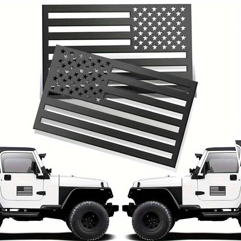 2PCS Black American Flag Sticker Hollow Out Decal for Car 3D USA Flag Emblem Decals for Trucks 5' X 3' Cut-Out for Vehicles