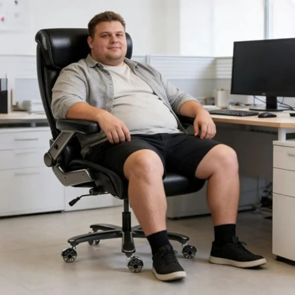Heavy-duty oversized office chair rated for 700 lbs featuring 4D adjustable flip-up armrests, dual-layer high-resilience foam se