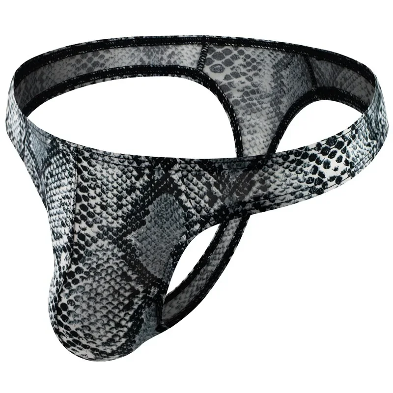 

Men's T Back Panties Gays Sexy Leopard Print Snake Pattern Printed Thongs Sissy Low Waisted G String Homme U Convex Pouch Tangas