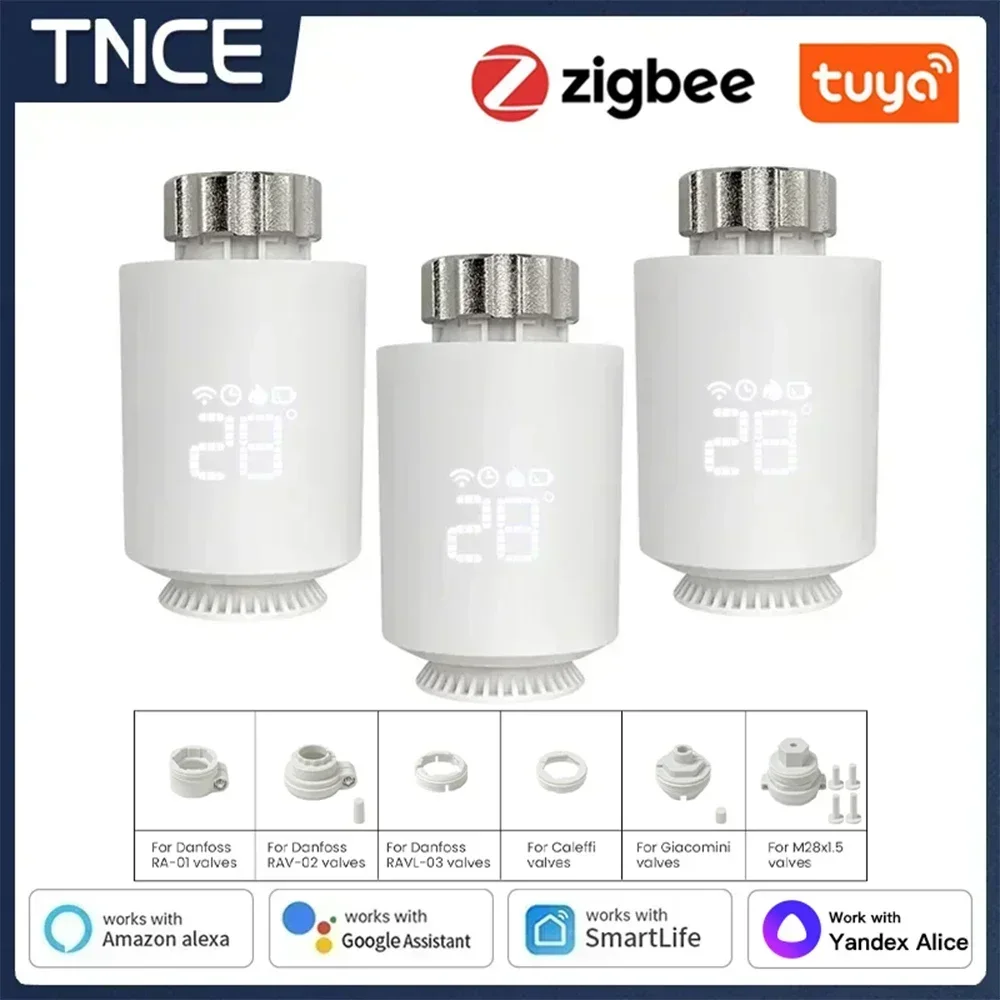 

TNCE Tuya Zigbee TRV Thermostat Radiator Actuator, Temperature Control, Smart Thermostatic Valve, Voice with Alexa Google Home