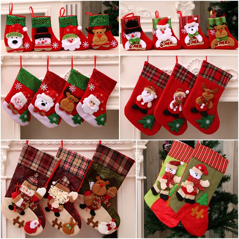 

Christmas Decoration 2025 Santa Snowman Hanging Christmas Stocking Candy Bag Christmas Home Decor Navidad Ornament New Year Gift