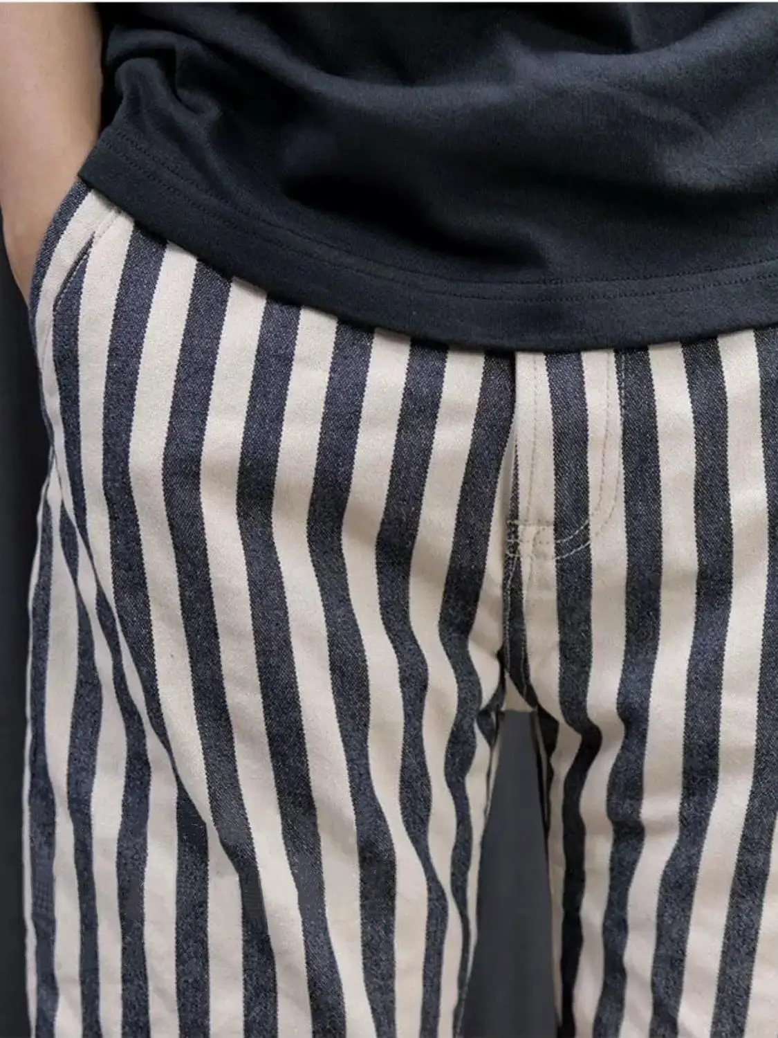 

Летняя тонкая парусиновая джинсовая одежда, корейская прямая рабочая одежда, футболка четверти, повседневные брюки на четыре четверти, синие джинсы, молодежная мода