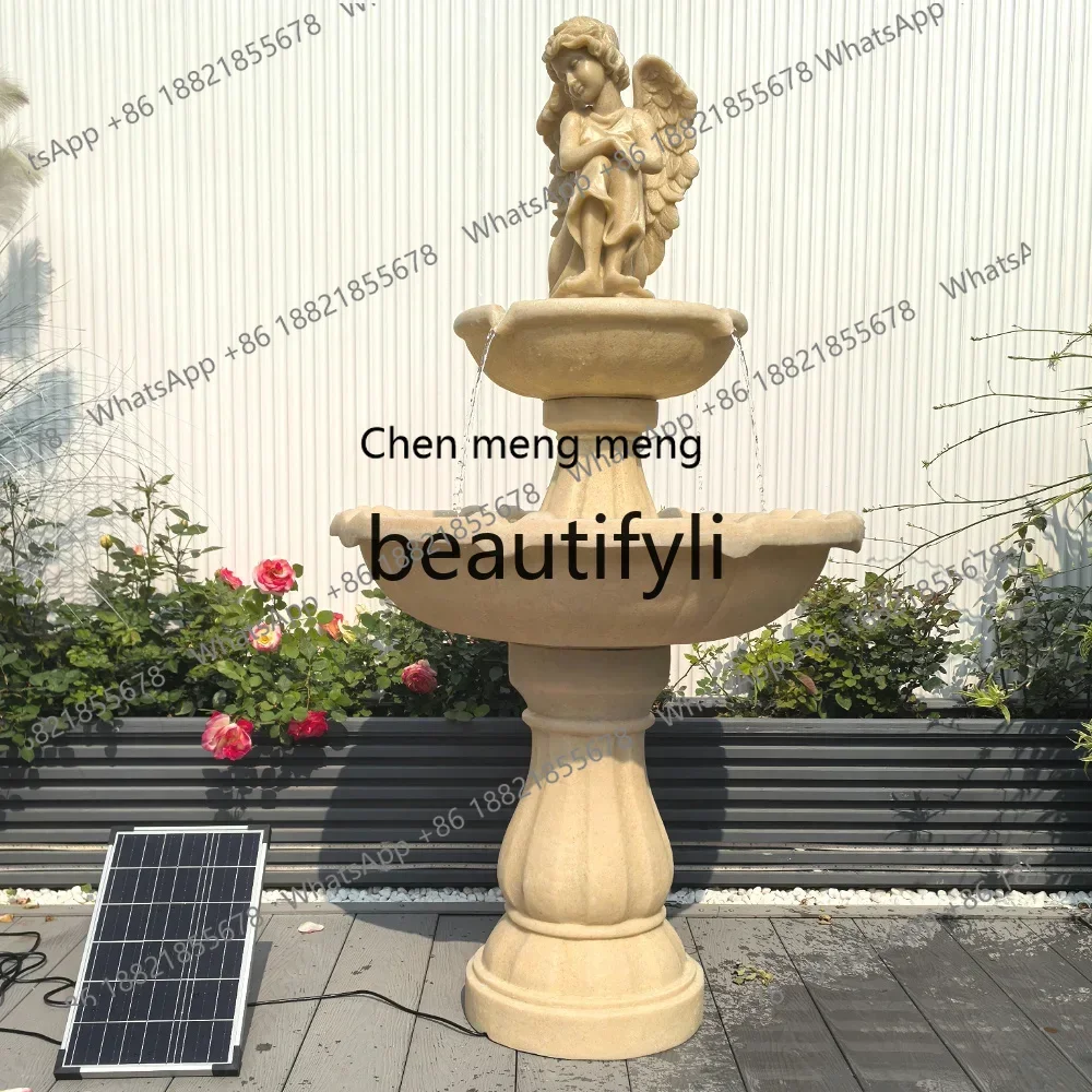 D178  Solar European fountain, multi-layer running water angel sculpture, large high-end, garden decoration ornament