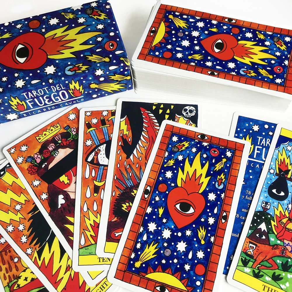 Fournier Tarot del Fuego por Ricardo Cavolo Baraja de Cartas Color Azul único  78 Card