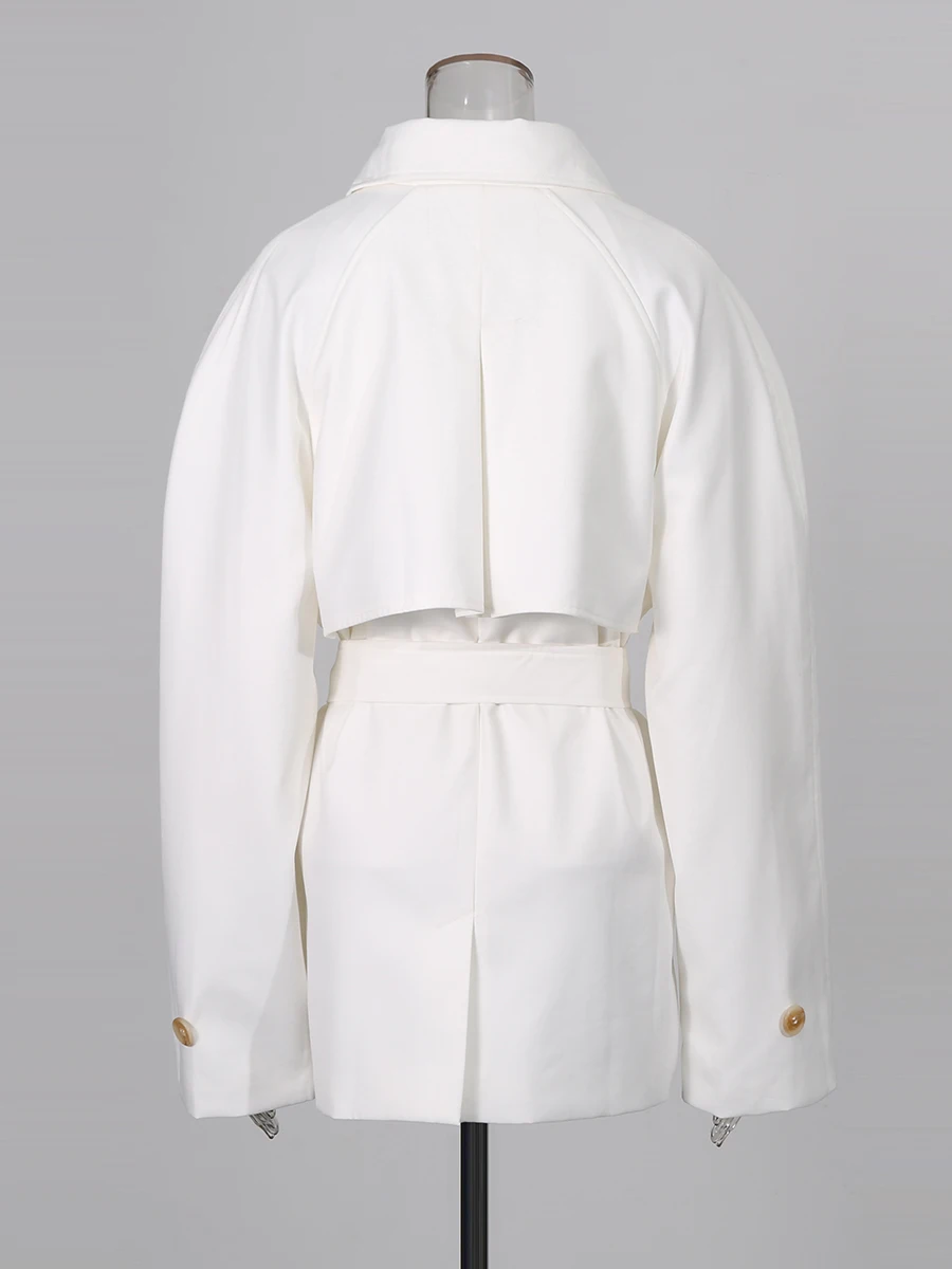 TWOTWINSTYLE Slimming Spliced Pockets Fashion Jackets for Women Lapel Long Sleeves Tunic Patchwork Belt Jacket Female Clothing