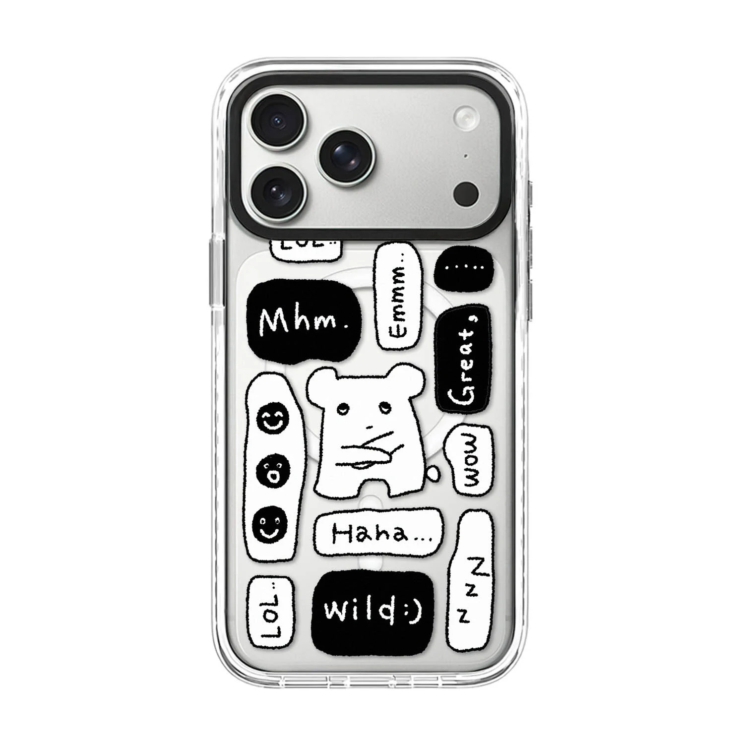 

Transparent Border Cartoon Letters Acrylic Black Border Magnetic Case: Compatible with IPhone 17 16 15 14 13 12 Pro Max 17 Air