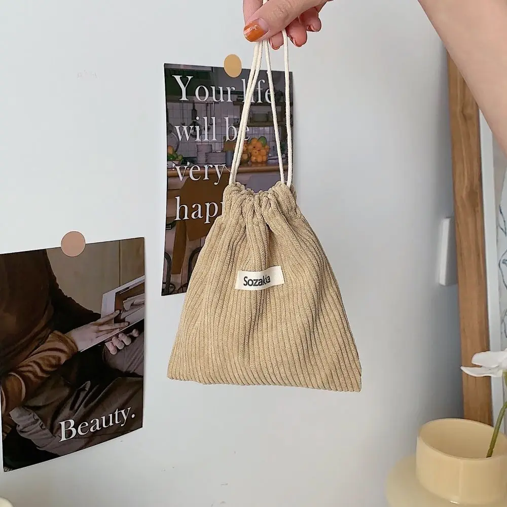 

Solid Color Corduroy Drawstring Bag Pastoral Literary Style Coin Purse Pull Rope Pouch Jewelry Storage Bag Women Girls Ladies