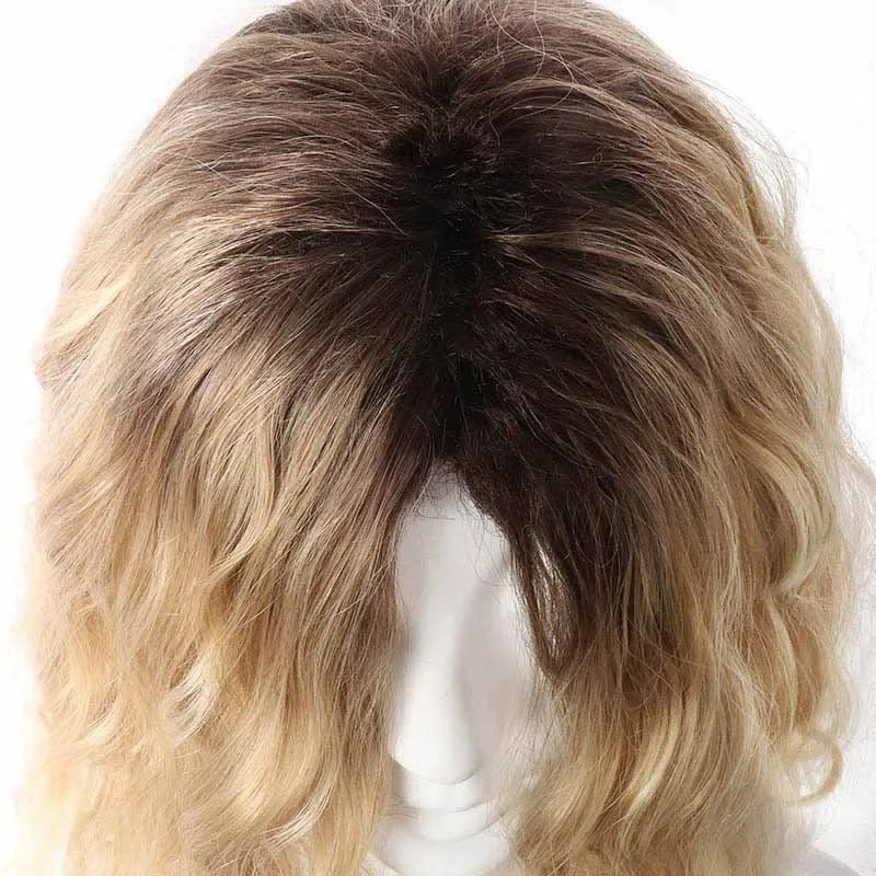 

Заводская шапочка для парика для женщин, европейский и американский стиль, золотой топ с коричневым красителем, шерстяные завитки, средняя часть, шапочка для парика с волнистыми волнами