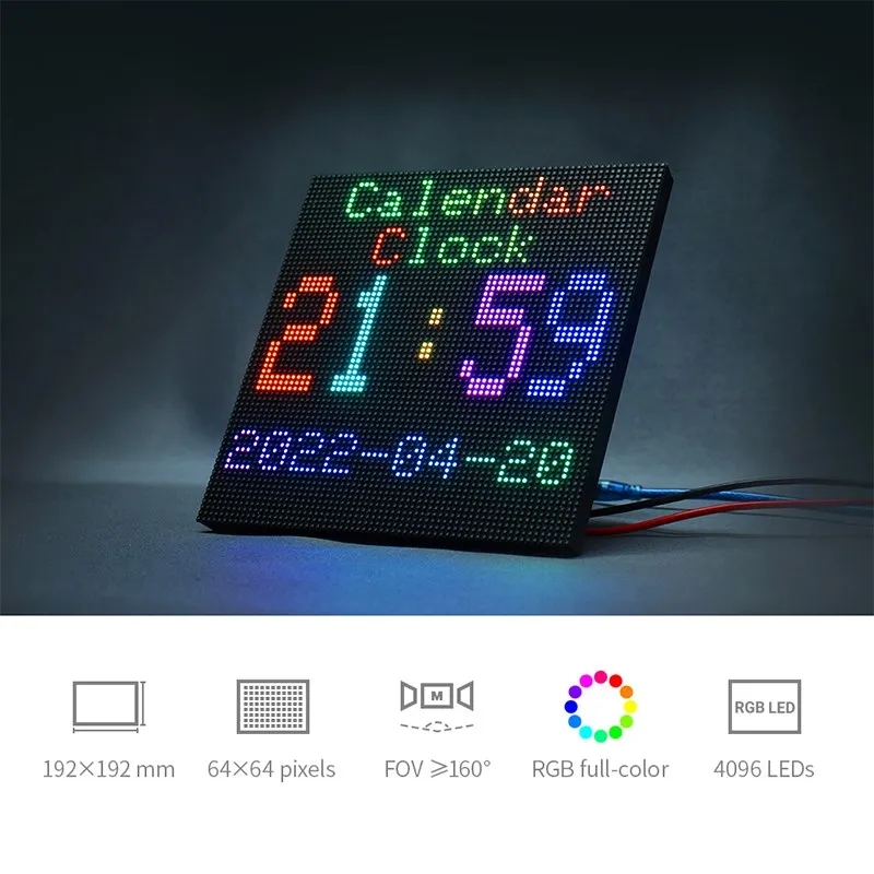 

RGB Full-Color LED Matrix Panel 3mm Pitch 64×64 Pixels Adjustable Brightness Supports Raspberry Pi / for Arduino 5V / 4A