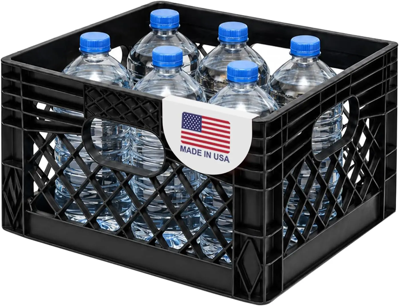 Milk Crate - Stackable Storage Crate with Built-In Handles - Heavy Duty Plastic Material - Ventilated Organizer Bin for Garage, Pantry, Classroom, Office & Moving - Black, 13x13x11, 3-Pack