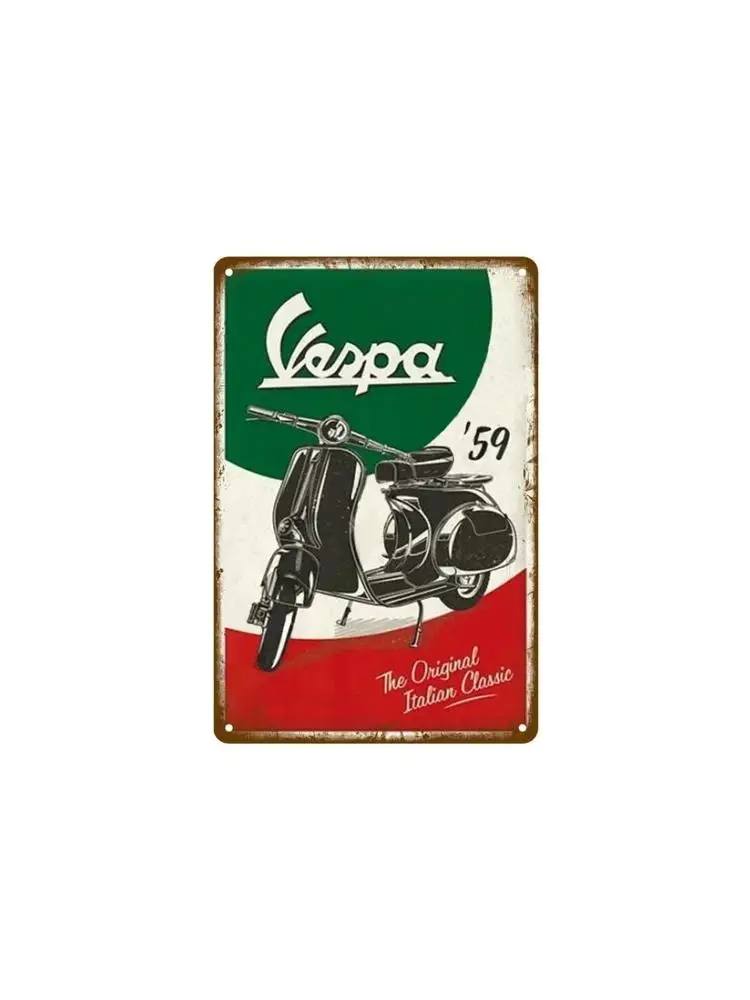 Panneau en étain avec drapeau italien, Scooter classique, décor de grotte pour homme rustique, Art