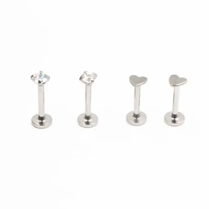 

50pcs Body Jewelry CZ Heart Lip Labret Bar Piercing Ear Tragus Cartilage Earrings Stud Monroe Piercing 16gx8mm