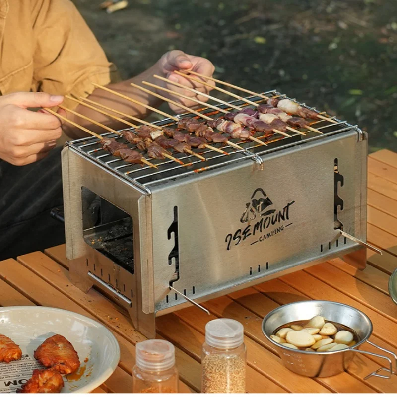 Camping Windproof Firewood Stove Stainless Steel Barbecue Grill Wood Burner Protable Outdoor Picnic Oden Cooking Furnace