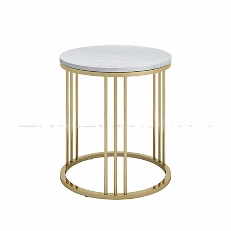 Mesa de centro nórdica posmoderna de acero inoxidable, encimera de mármol, invitados a reuniones para negociar la moda, mesa de borde redondo