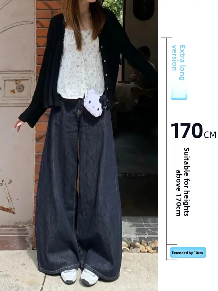 

Loose Wide Leg Denim Blue Jeans Women's Autumn Winter Long Version High Waist Drapey Floor-Length Trousers Casual Sle