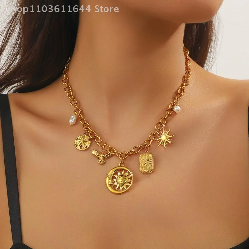 

Stainless Steel Sea Shell Starfish Conch Multiple Pendant Necklace For Women New Fashion Neck Chain Jewelry HolidayGift