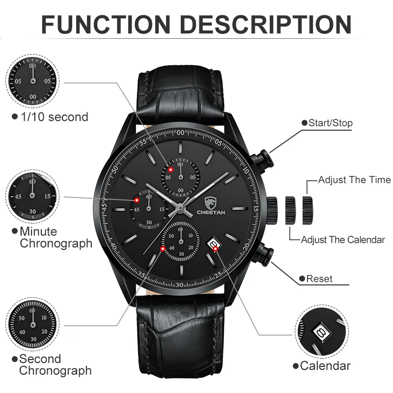 2022 New Men Watch CHEETAH Waterproof Quartz Men Watches Chronograph Sport Wristwatch Leather Business Male Clock Watch With Box