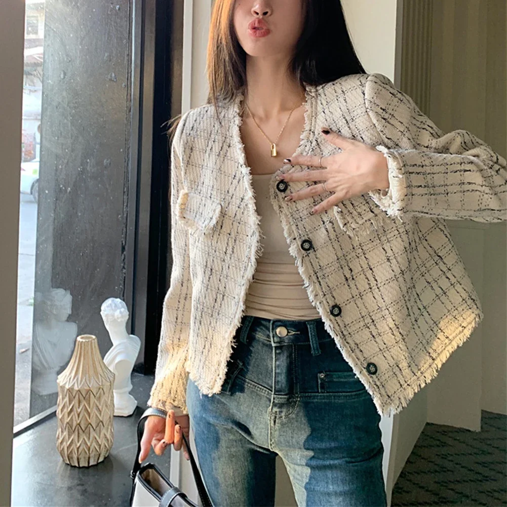 Womens Temperament Retro Cropped Top French Hem Long Sleeves Cardigan Jacket