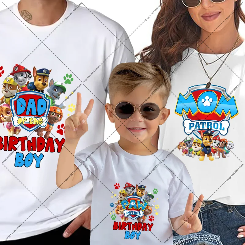 Paw Patrol Parent-child Outfit Birthday Party Tee Dad Mom Family Cute T-shirts Women Men Fashion Summer Fashion Tops Party Gifts