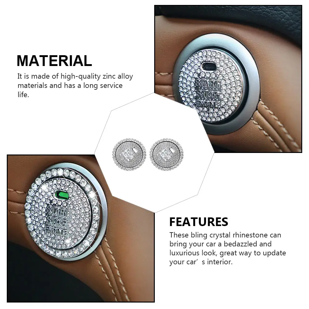 

1 set 1 Set Push To Start Button Rhinestone Sticker Key Ignition Starter Decoration Zinc Alloy Car Start Stop Button Ring Bling