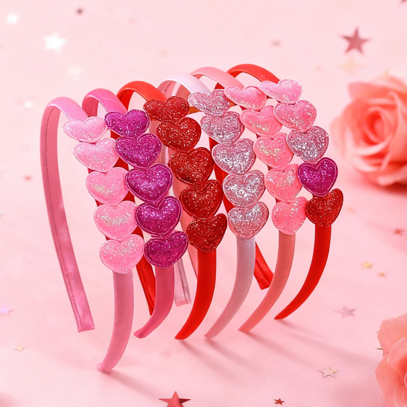 

3/6pcs Glitter Sequins Little Heart Stain Headbands For Kids Valentine’s Day Date Party Decor Gift For Girls Hair Accessories