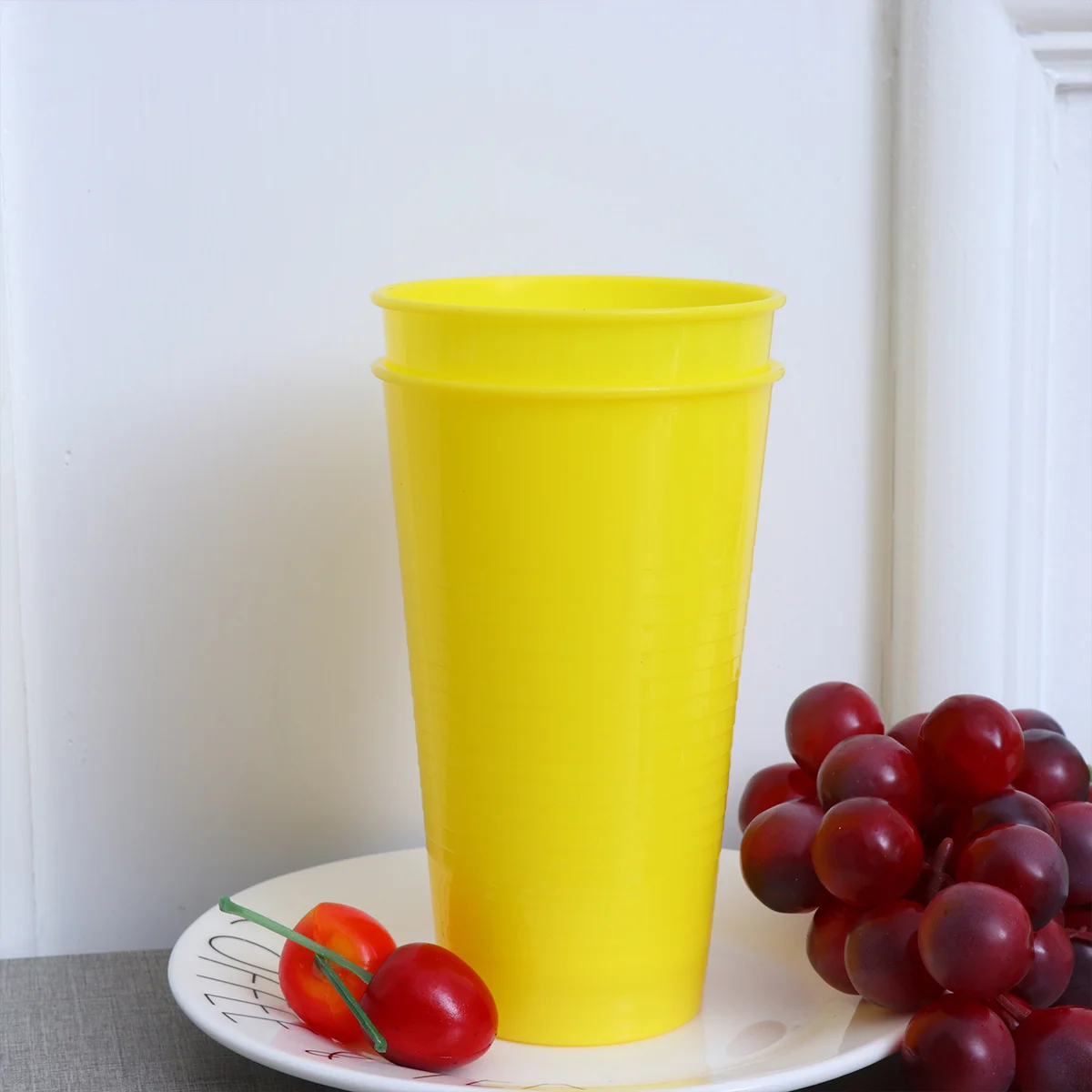 

12pcs Anti-Slip Juice Cups Durable Stackable Plastic Drinking Cup For Outdoor Picnic Beer Wine Water Home Party Use Yellow